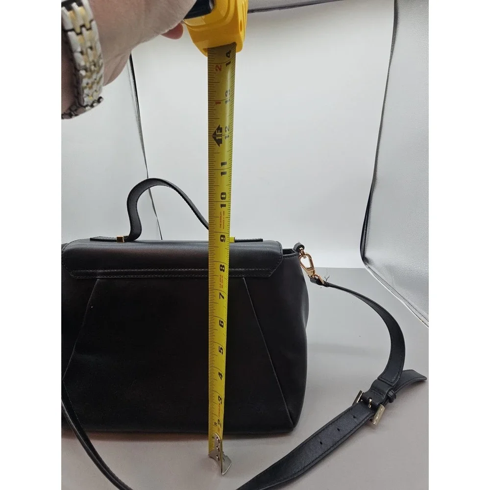 Kate Spade New York Womens Black Leather Flap Medium Satchel Bag Handbag